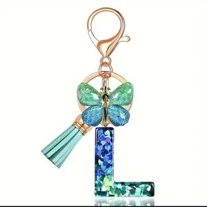 NEW! Resin Letter "L" Initial Keychain Purse Charm w/Butterfly & Tassel